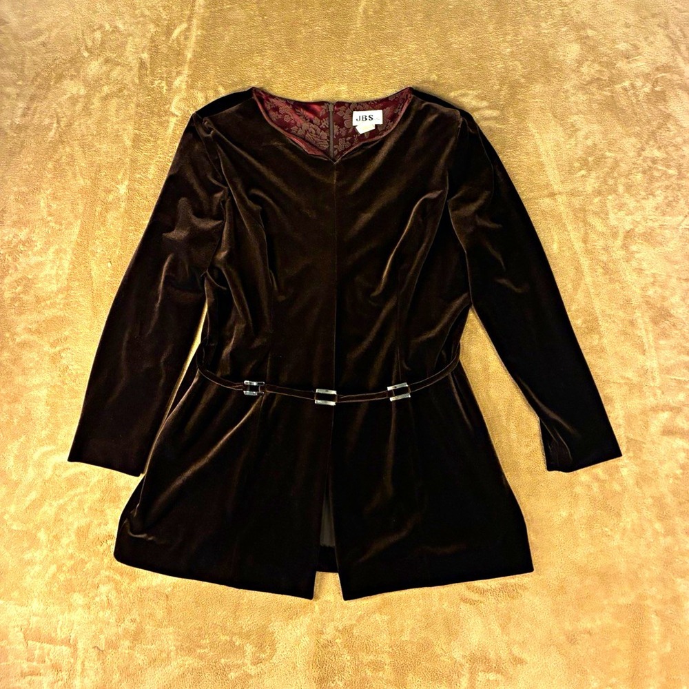 VTG J.B.S. LTD. Womens Tunic 16 Brown Belted Velvet Whimsigoth Witch-core Vampy